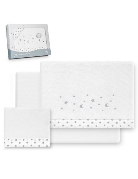 2x1 Juego de sábanas cuna coralina estrella luna bco/gris