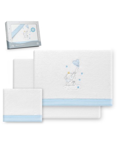 2x1 Juego de sábanas cuna coralina elefante globo corazon bco/azul