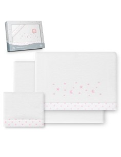 2x1 Juego de sábanas cuna coralina estrella luna bco/rosa