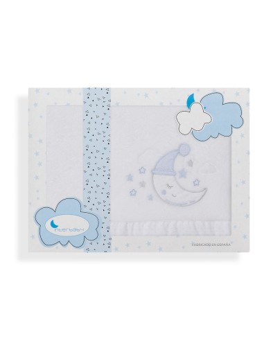 2x1 Juego de sábanas minicuna coralina mod luna gorro bco/azul