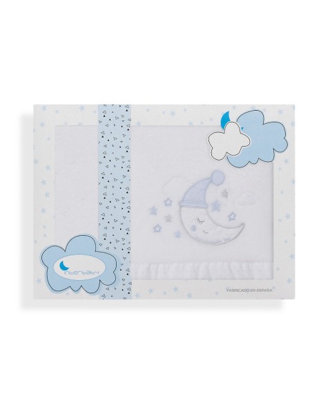 2x1 Juego de sábanas minicuna coralina mod luna gorro bco/azul