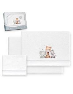 2x1 Juego de sábanas cuna coralina estampado jirafa elefante bco/gris