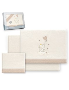 2x1 Juego de sábanas cuna coralina elefante globo corazon beig