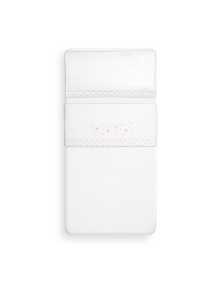 2x1 Juego de sábanas cuna coralina estrella luna bco/rosa