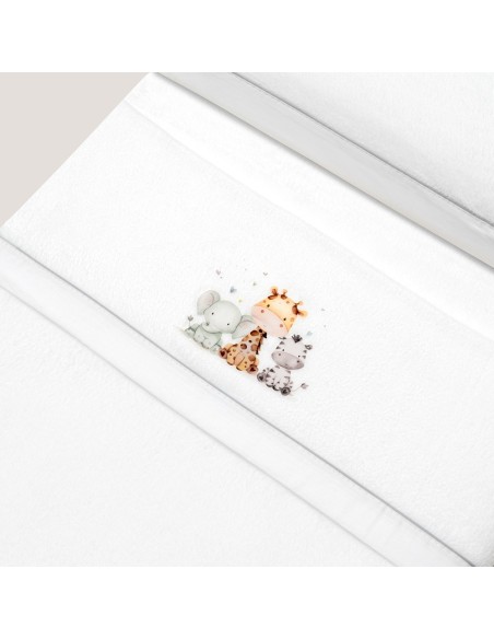 2x1 Juego de sábanas cuna coralina estampado jirafa elefante bco/gris