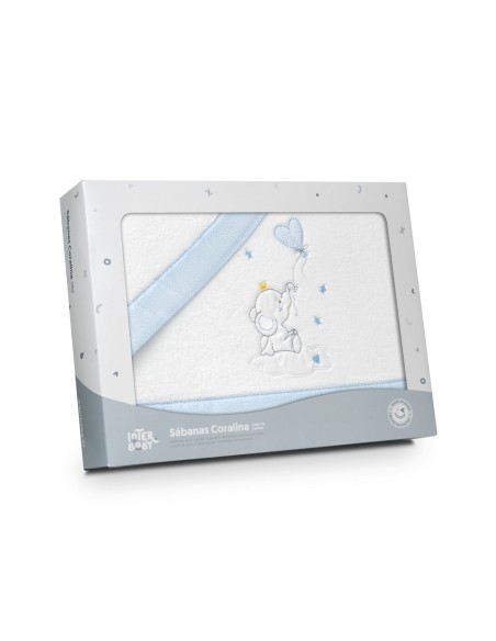 2x1 Juego de sábanas cuna coralina elefante globo corazon bco/azul
