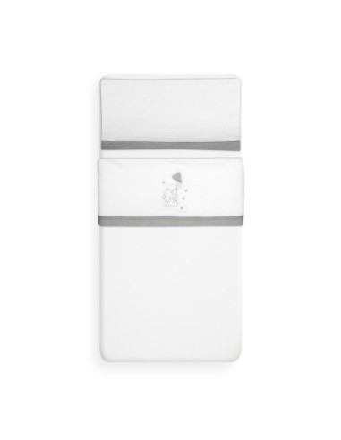 2x1 Juego de sábanas cuna coralina elefante globo corazon bco/gris