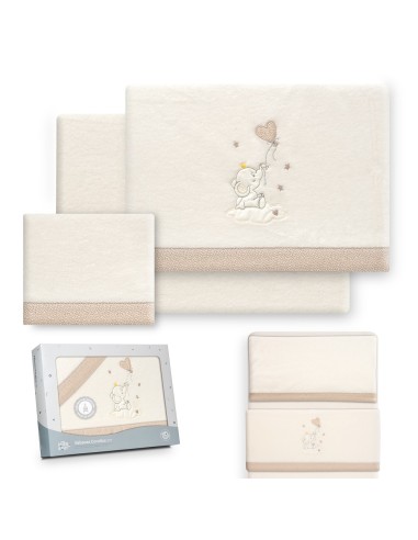 2x1 Juego de sábanas minicuna coralina elefante globo corazon beig