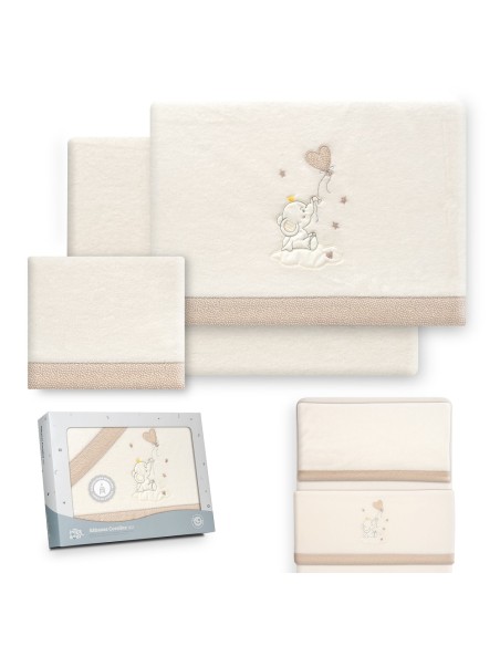 2x1 Juego de sábanas minicuna coralina elefante globo corazon beig