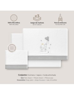 2x1 Juego de sábanas minicuna coralina elefante globo corazon bco/gris 2