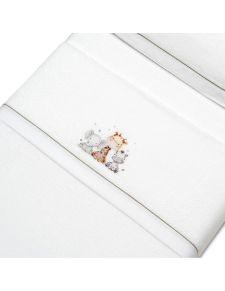 2x1 Juego de sábanas minicuna coralina estampado jirafa elefante bco/verde