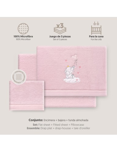 2x1 Juego de sábanas cuna coralina elefante globo corazon rosa