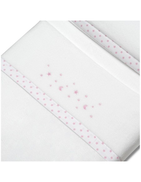 2x1 Juego de sábanas cuna coralina estrella luna bco/rosa
