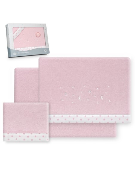 2x1 Juego de sábanas cuna coralina estrella luna rosa