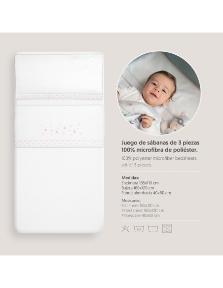 2x1 Juego de sábanas cuna coralina estrella luna bco/rosa