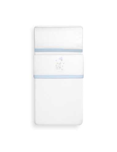 2x1 Juego de sábanas cuna coralina elefante globo corazon bco/azul