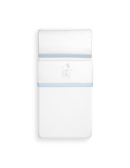 2x1 Juego de sábanas cuna coralina elefante globo corazon bco/azul