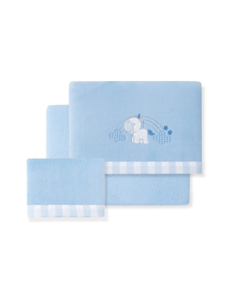 2x1 Juego de sábanas minicuna coralina mod. unicornio nube azul