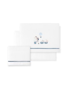 2x1 Juego de sábanas minicuna coralina mod. jirafa bicicleta bco/petroleo