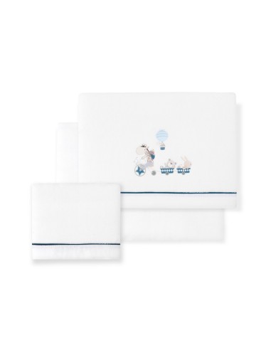 2x1 Juego de sábanas minicuna coralina mod. jirafa bicicleta bco/petroleo