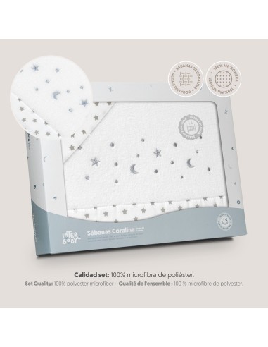 2x1 Juego de sábanas cuna coralina estrella luna bco/gris