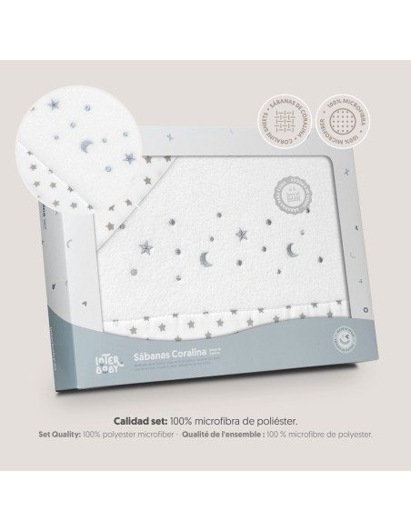 2x1 Juego de sábanas cuna coralina estrella luna bco/gris