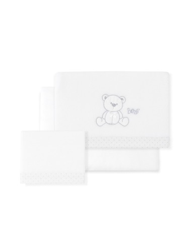 2x1 Juego de sábanas minicuna coralina mod. oso lazo bco/gris