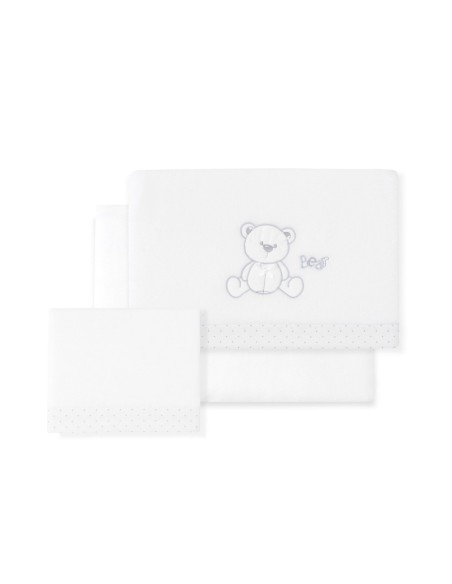 2x1 Juego de sábanas minicuna coralina mod. oso lazo bco/gris