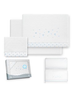 2x1 Juego de sábanas minicuna coralina estrellas luna bco/azul