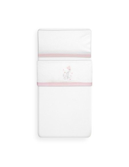 2x1 Juego de sábanas cuna coralina elefante globo corazon bco/rosa