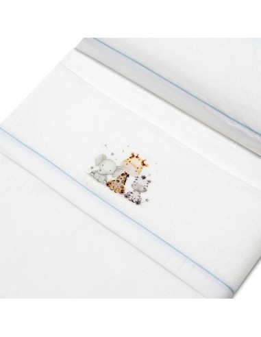 2x1 Juego de sábanas minicuna coralina estampado jirafa elefante bco/azul