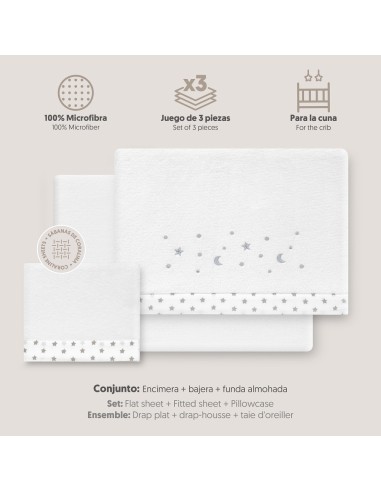 2x1 Juego de sábanas cuna coralina estrella luna bco/gris