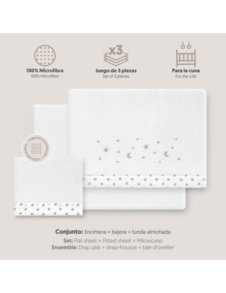 2x1 Juego de sábanas cuna coralina estrella luna bco/gris