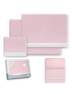 2x1 Juego de sábanas minicuna coralina estrellas luna rosa