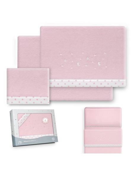 2x1 Juego de sábanas minicuna coralina estrellas luna rosa