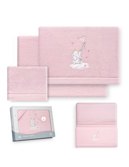 2x1 Juego de sábanas minicuna coralina elefante globo corazon rosa