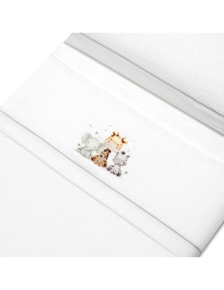 2x1 Juego de sábanas minicuna coralina estampado jirafa elefante bco/gris