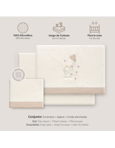 2x1 Juego de sábanas cuna coralina elefante globo corazon beig 2