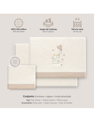 2x1 Juego de sábanas cuna coralina elefante globo corazon beig