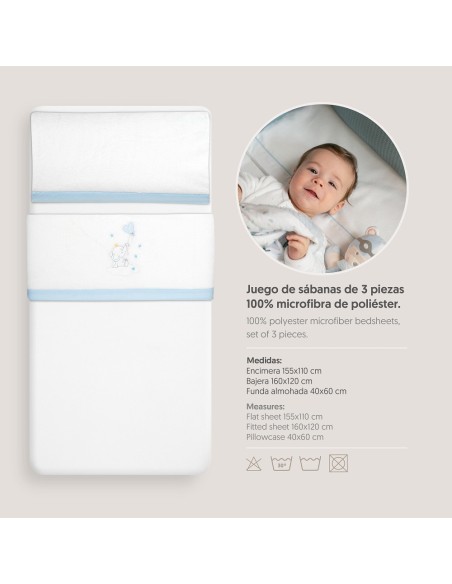 2x1 Juego de sábanas cuna coralina elefante globo corazon bco/azul