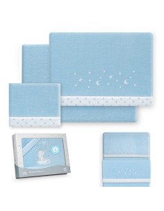 2x1 Juego de sábanas minicuna coralina estrellas luna azul