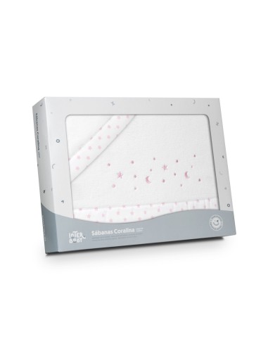 2x1 Juego de sábanas cuna coralina estrella luna bco/rosa