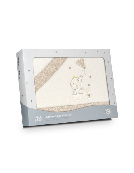 2x1 Juego de sábanas minicuna coralina elefante globo corazon beig