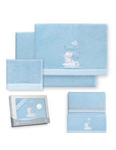 2x1 Juego de sábanas minicuna coralina elefante globo corazon azul