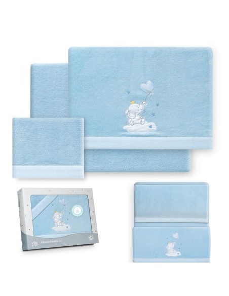 2x1 Juego de sábanas minicuna coralina elefante globo corazon azul