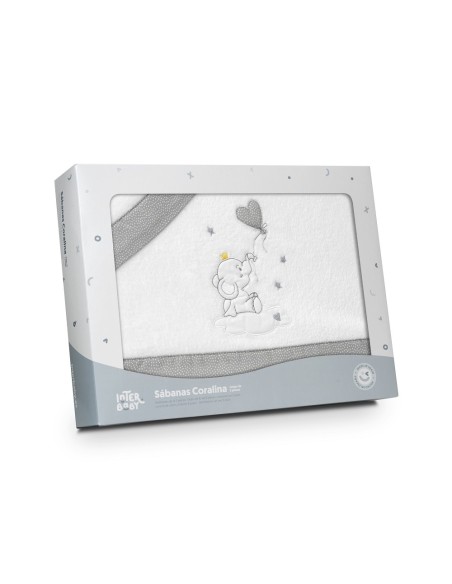 2x1 Juego de sábanas minicuna coralina elefante globo corazon bco/gris