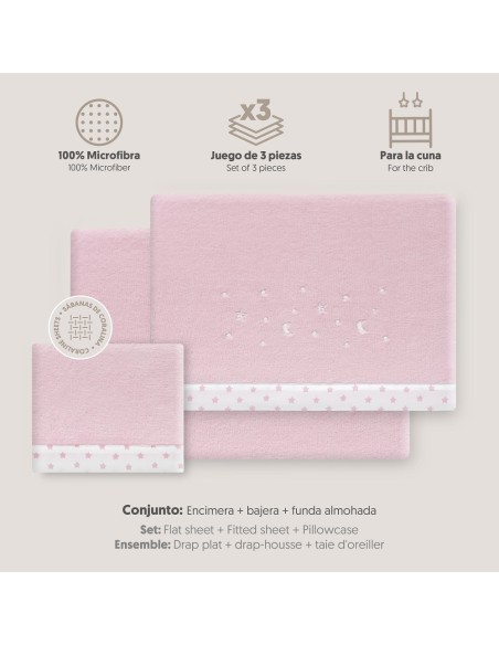 2x1 Juego de sábanas cuna coralina estrella luna rosa