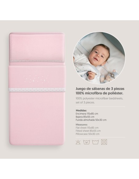 2x1 Juego de sábanas minicuna coralina estrellas luna rosa