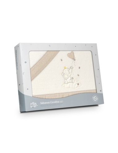 2x1 Juego de sábanas cuna coralina elefante globo corazon beig