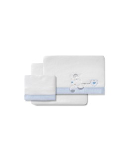 2x1 Juego de sábanas minicuna coralina mod corazon amoroso bco/azul